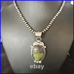 Green Turquoise Pendant Navajo Pearls Sterling Silver Necklace 15039 Green Turquoise Pendant Navajo Pearls Sterling Silver Necklace 15039