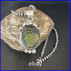 Green Turquoise Pendant Navajo Pearls Sterling Silver Necklace 15039 Green Turquoise Pendant Navajo Pearls Sterling Silver Necklace 15039