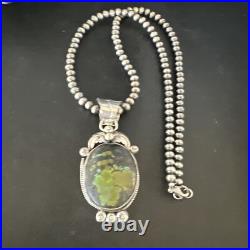 Green Turquoise Pendant Navajo Pearls Sterling Silver Necklace 15039 Green Turquoise Pendant Navajo Pearls Sterling Silver Necklace 15039