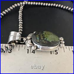 Green Turquoise Pendant Navajo Pearls Sterling Silver Necklace 15039