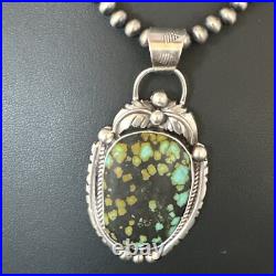 Green Turquoise Pendant Navajo Pearls Sterling Silver Necklace 15041