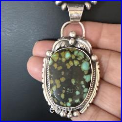 Green Turquoise Pendant Navajo Pearls Sterling Silver Necklace 15041