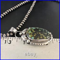 Green Turquoise Pendant Navajo Pearls Sterling Silver Necklace 15041