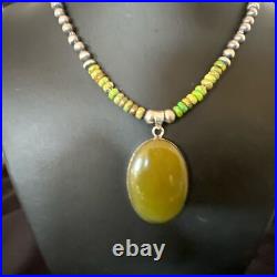 Green Turquoise Pendant Navajo Pearls Sterling Silver Necklace 16918