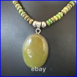 Green Turquoise Pendant Navajo Pearls Sterling Silver Necklace 16918