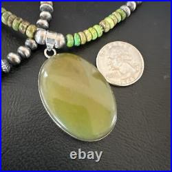 Green Turquoise Pendant Navajo Pearls Sterling Silver Necklace 16918