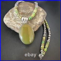 Green Turquoise Pendant Navajo Pearls Sterling Silver Necklace 16918
