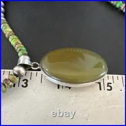 Green Turquoise Pendant Navajo Pearls Sterling Silver Necklace 16918