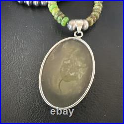 Green Turquoise Pendant Navajo Pearls Sterling Silver Necklace 16918