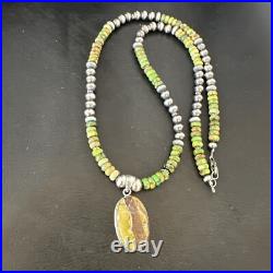 Green Turquoise Pendant Navajo Pearls Sterling Silver Necklace 16920 Green Turquoise Pendant Navajo Pearls Sterling Silver Necklace 16920