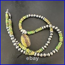 Green Turquoise Pendant Navajo Pearls Sterling Silver Necklace 16920 Green Turquoise Pendant Navajo Pearls Sterling Silver Necklace 16920