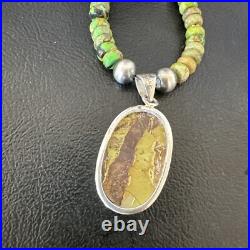 Green Turquoise Pendant Navajo Pearls Sterling Silver Necklace 16920