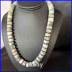 Grey White Jasper & Coral Navajo Pearls Sterling Silver Necklace 14428
