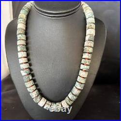 Grey White Jasper & Coral Navajo Pearls Sterling Silver Necklace 14428