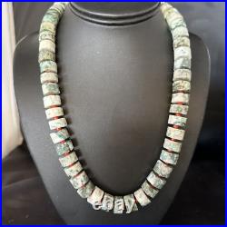 Grey White Jasper & Coral Navajo Pearls Sterling Silver Necklace 14428