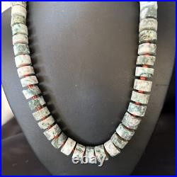 Grey White Jasper & Coral Navajo Pearls Sterling Silver Necklace 14428