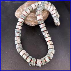 Grey White Jasper & Coral Navajo Pearls Sterling Silver Necklace 14428
