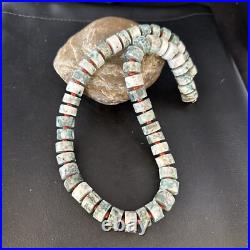 Grey White Jasper & Coral Navajo Pearls Sterling Silver Necklace 14428 Grey White Jasper & Coral Navajo Pearls Sterling Silver Necklace 14428