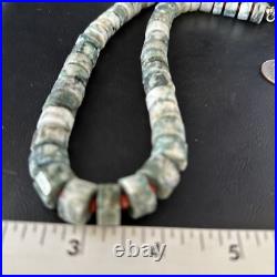 Grey White Jasper & Coral Navajo Pearls Sterling Silver Necklace 14428