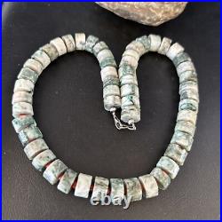 Grey White Jasper & Coral Navajo Pearls Sterling Silver Necklace 14428 Grey White Jasper & Coral Navajo Pearls Sterling Silver Necklace 14428