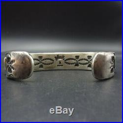 HEAVY Vintage NAVAJO Hand-Stamped Sterling Silver TURQUOISE Cuff BRACELET 129.6g