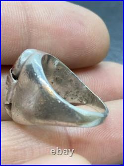 HEAVY Vintage Native American Sterling Silver Turquoise Coral Mens Ring Size 7.5 HEAVY Vintage Native American Sterling Silver Turquoise Coral Mens Ring Size 7.5
