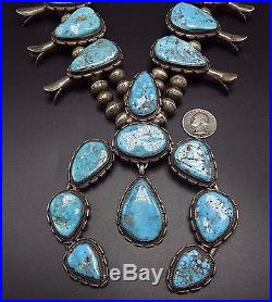 HUGE 456g Vintage NAVAJO Sterling Silver & Turquoise SQUASH BLOSSOM Necklace