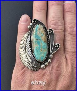 HUGE! 58mm Vintage Navajo Turquoise Sterling Silver Ring Size 8.25 #310