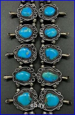 HUGE Authentic Vintage Navajo Sterling Silver Turquoise Squash Blossom Necklace