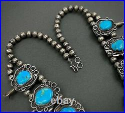 HUGE Authentic Vintage Navajo Sterling Silver Turquoise Squash Blossom Necklace
