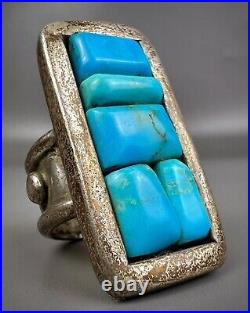 HUGE HEAVY Vintage Navajo Sterling Silver Turquoise Cobblestone Ring