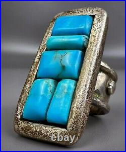 HUGE HEAVY Vintage Navajo Sterling Silver Turquoise Cobblestone Ring