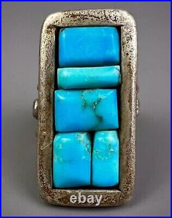 HUGE HEAVY Vintage Navajo Sterling Silver Turquoise Cobblestone Ring