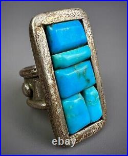 HUGE HEAVY Vintage Navajo Sterling Silver Turquoise Cobblestone Ring