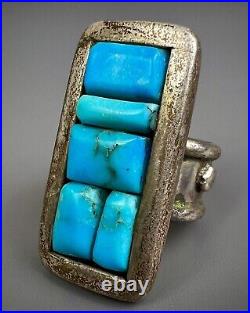 HUGE HEAVY Vintage Navajo Sterling Silver Turquoise Cobblestone Ring