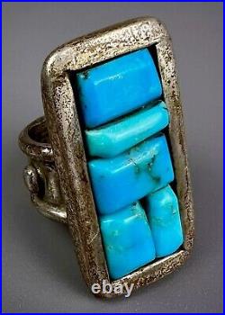 HUGE HEAVY Vintage Navajo Sterling Silver Turquoise Cobblestone Ring