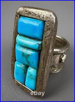 HUGE HEAVY Vintage Navajo Sterling Silver Turquoise Cobblestone Ring