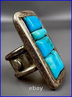 HUGE HEAVY Vintage Navajo Sterling Silver Turquoise Cobblestone Ring