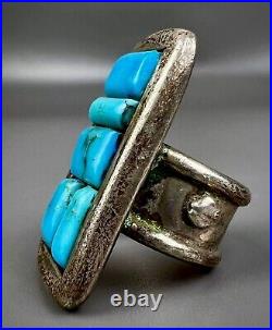 HUGE HEAVY Vintage Navajo Sterling Silver Turquoise Cobblestone Ring