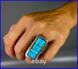 HUGE HEAVY Vintage Navajo Sterling Silver Turquoise Cobblestone Ring