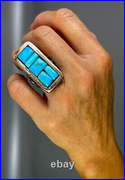 HUGE HEAVY Vintage Navajo Sterling Silver Turquoise Cobblestone Ring