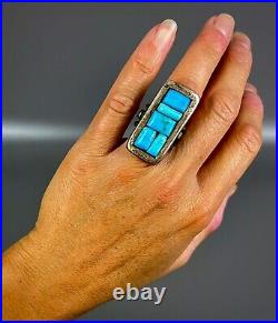 HUGE HEAVY Vintage Navajo Sterling Silver Turquoise Cobblestone Ring