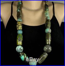 HUGE MASSIVE Vintage Navajo Spiderweb Green Turquoise Beads Sterling Necklace