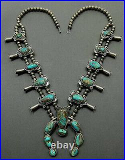 HUGE OLD Vintage Navajo Silver Royston Turquoise Squash Blossom Necklace 242grms