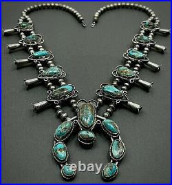 HUGE OLD Vintage Navajo Silver Royston Turquoise Squash Blossom Necklace 242grms
