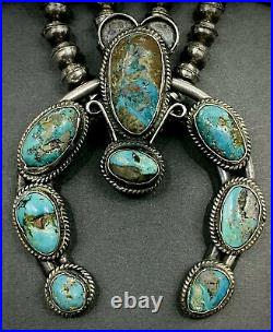 HUGE OLD Vintage Navajo Silver Royston Turquoise Squash Blossom Necklace 242grms