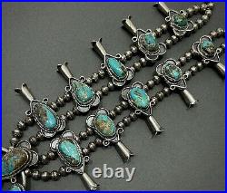 HUGE OLD Vintage Navajo Silver Royston Turquoise Squash Blossom Necklace 242grms