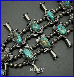 HUGE OLD Vintage Navajo Silver Royston Turquoise Squash Blossom Necklace 242grms