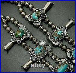 HUGE OLD Vintage Navajo Silver Royston Turquoise Squash Blossom Necklace 242grms