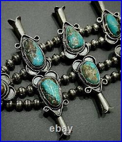 HUGE OLD Vintage Navajo Silver Royston Turquoise Squash Blossom Necklace 242grms